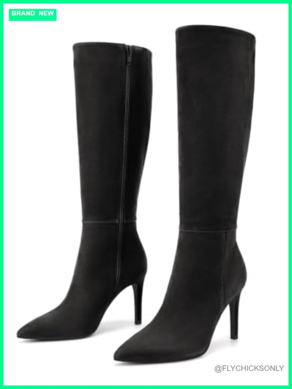 Coutgo Women's Knee High Boots Pointed Toe Stiletto Heel Faux Suede Tall Dress